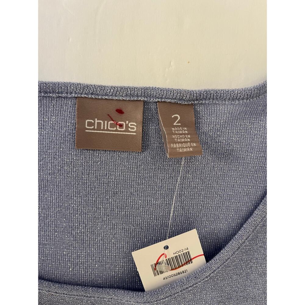 Chico’s Shimmering Blue Long Sleeve Top Women’s Size 2 NWT - Picture 9 of 11